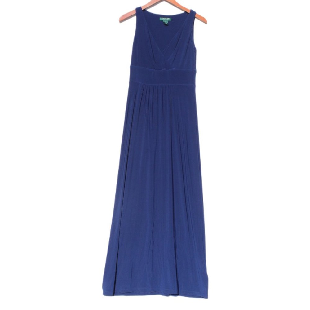 NWOT LAUREN Ralph Lauren  Women's Chiffon V-Neck Maxi Dress Navy Blue Sz 4